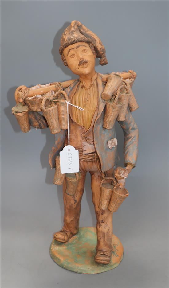 A signed terracotta figure, The strawberry seller, indistinctly signed height 43cm